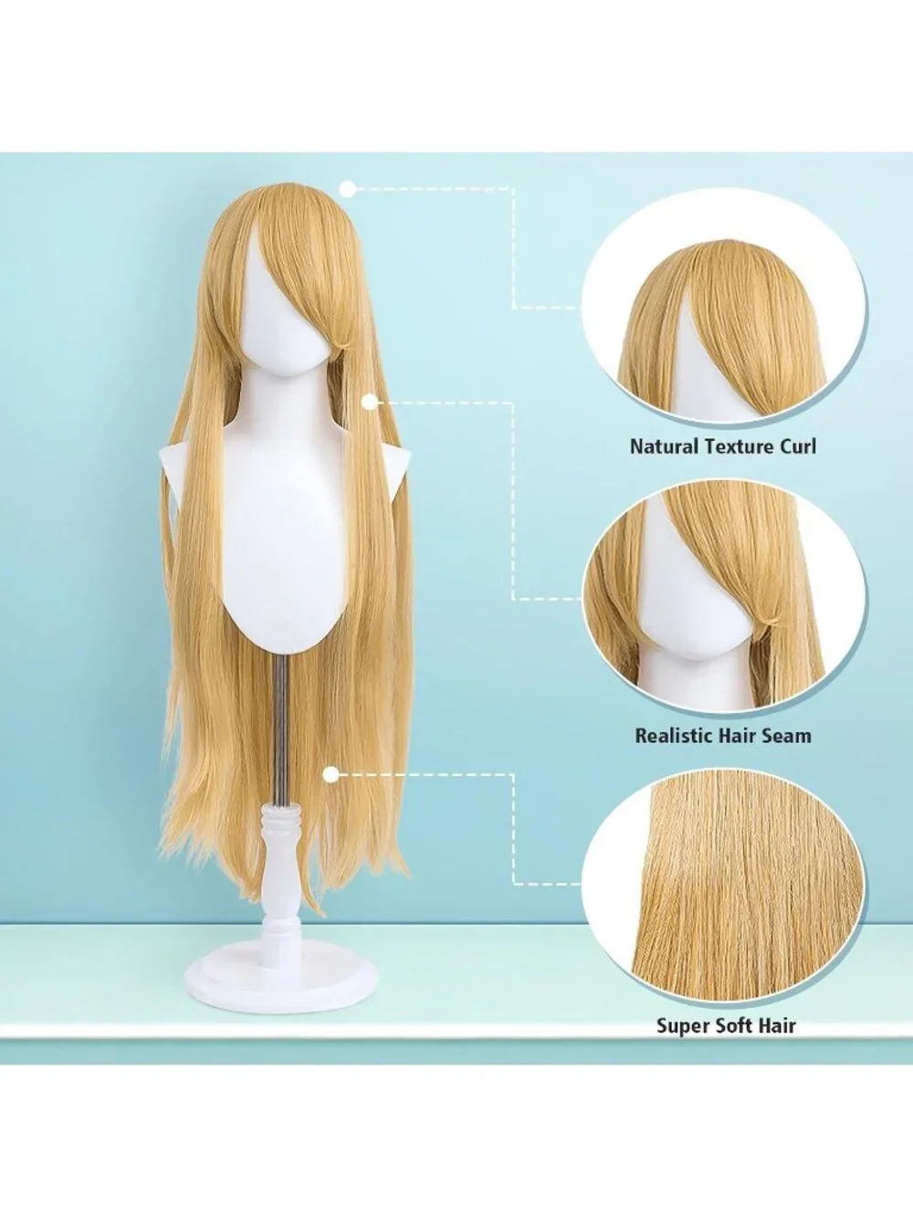 Women's Golden Blonde 100 Cm Heat Resistant Universal Straight Costume Long Wigs